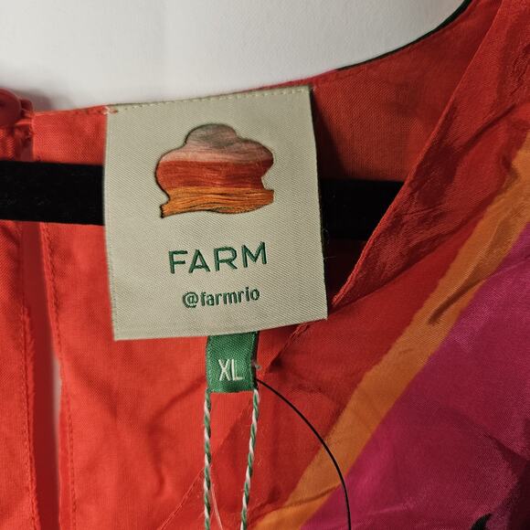 NWT Farm Rio Dress Rainbow Toucan Maxi Multicolor XL Pleated Printed Satin Maxi - Picture 10 of 13